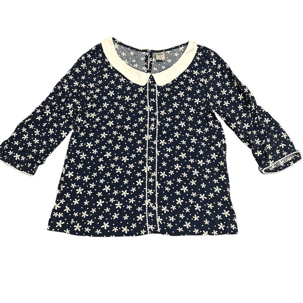 Disney x LC Lauren Conrad‎ Women's M Blue Floral Blouse Short Sleeve